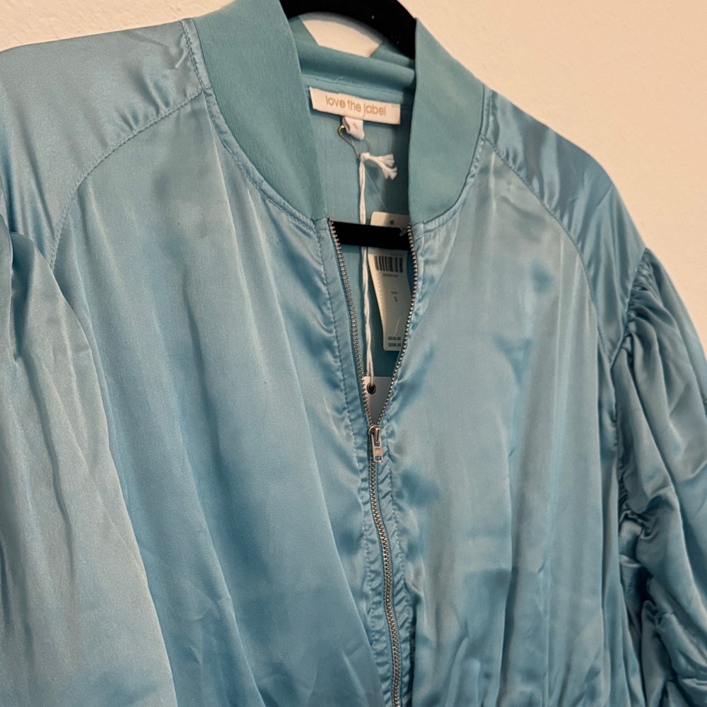 NWT Anthropologie Blue Satin Dress with Balloon Sleeves - Picture 2 of 5